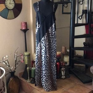 NWOT Sexy Animal Print Slit Long Maxi Nightgown Full Slip Dress Lingerie Plus